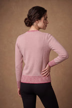Dusty Pink Beaded Jacquard Panel Knitted Cardigan 2