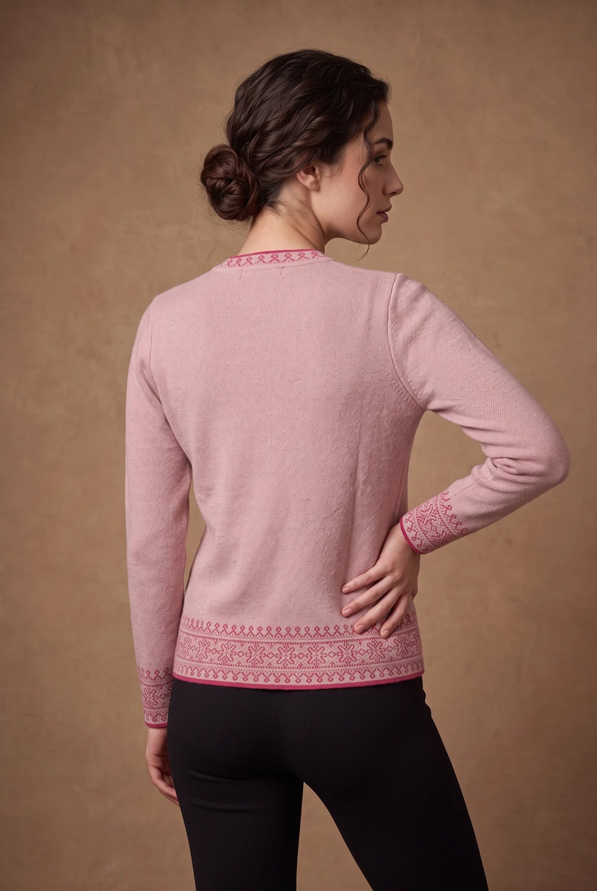 Dusty Pink Beaded Jacquard Panel Knitted Cardigan 2