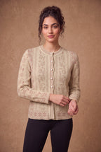Lachi Women's Cream Pearl Vine Embroidered Knitted Cardigan