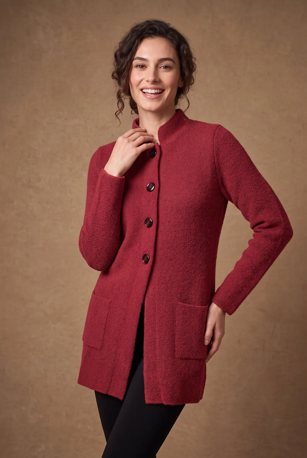 Lachi Women's Mandarin Collar Longline Knitted Cardigan