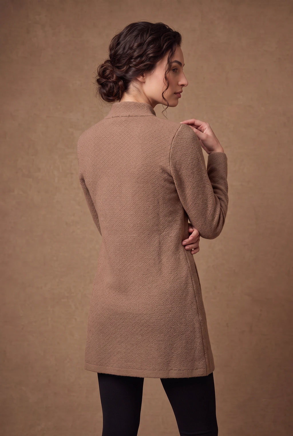 Lachi Women's Stand Collar Longline Knitted Cardigan