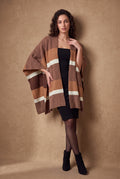 Lachi Women's Brown Colorblock Boucle Poncho