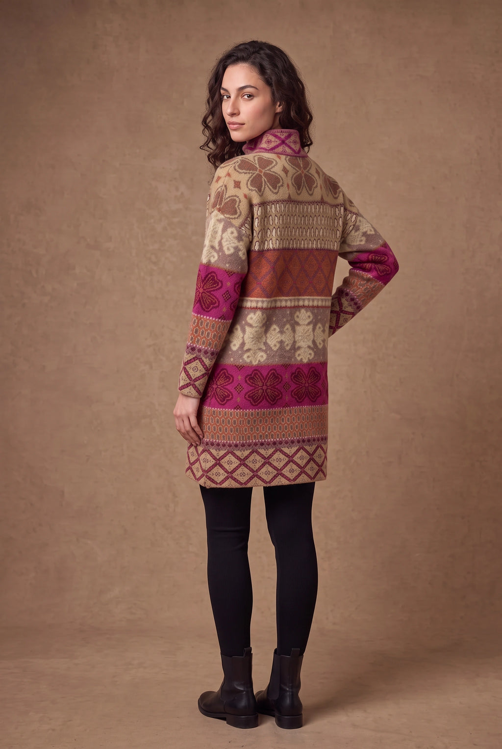 Lachi Women's Magenta Heritage Border Jacquard Knitted Tunic