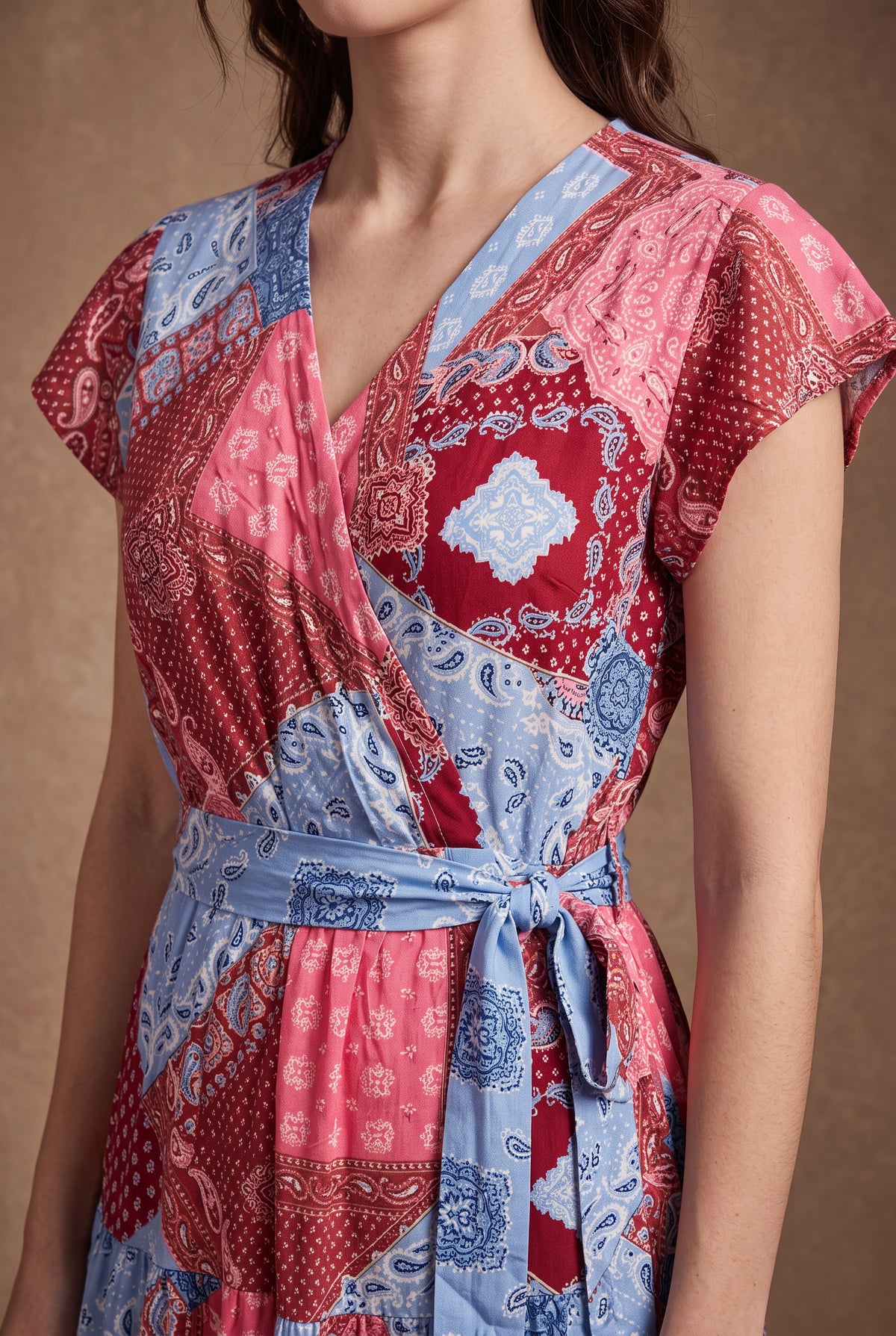 Pink & Blue Patchwork Maxi Dress