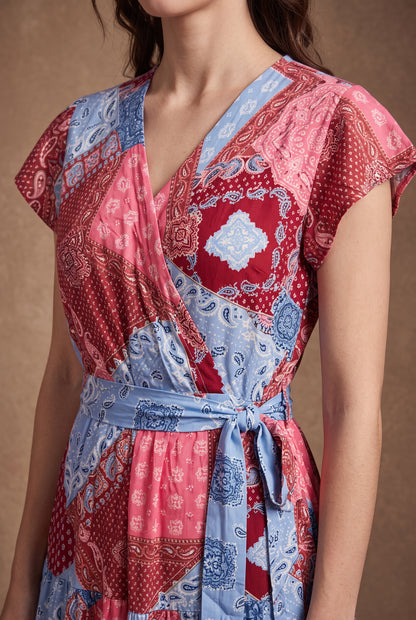 Pink & Blue Patchwork Maxi Dress