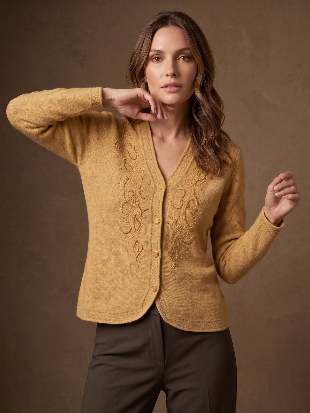 Mustard Paisley Cord Cardigan