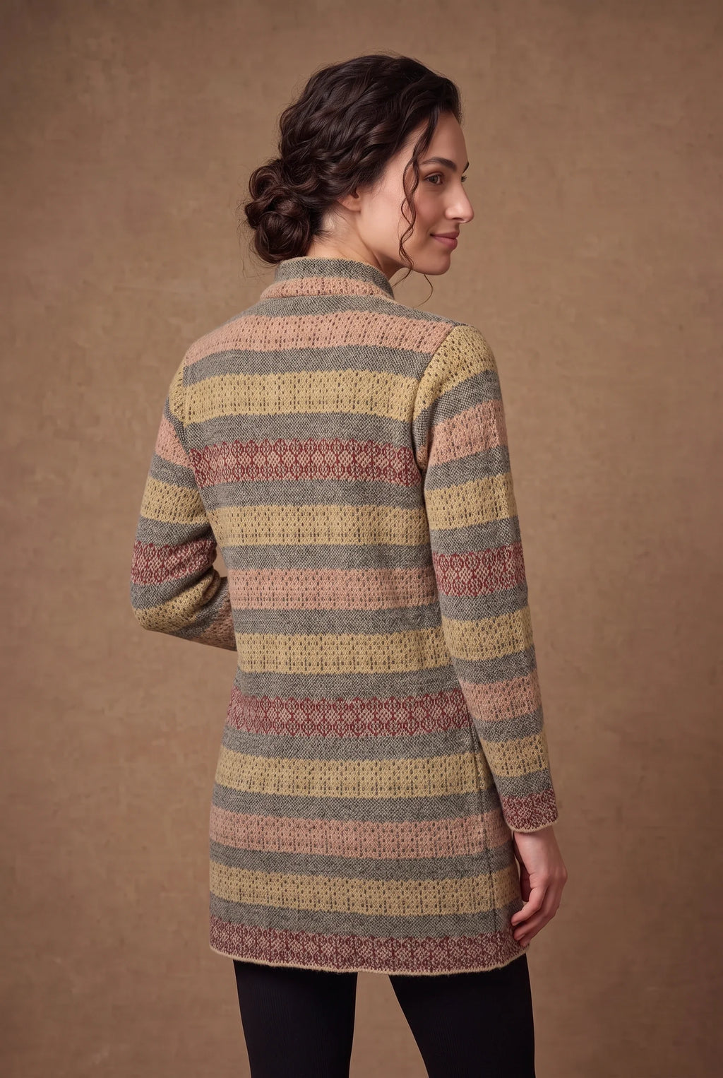 Golden Multicolour Striped Knitted Cardigan 2