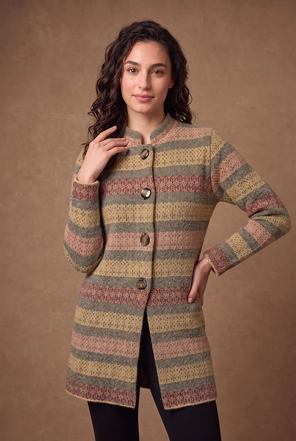 Golden Multicolour Striped Knitted Cardigan 3