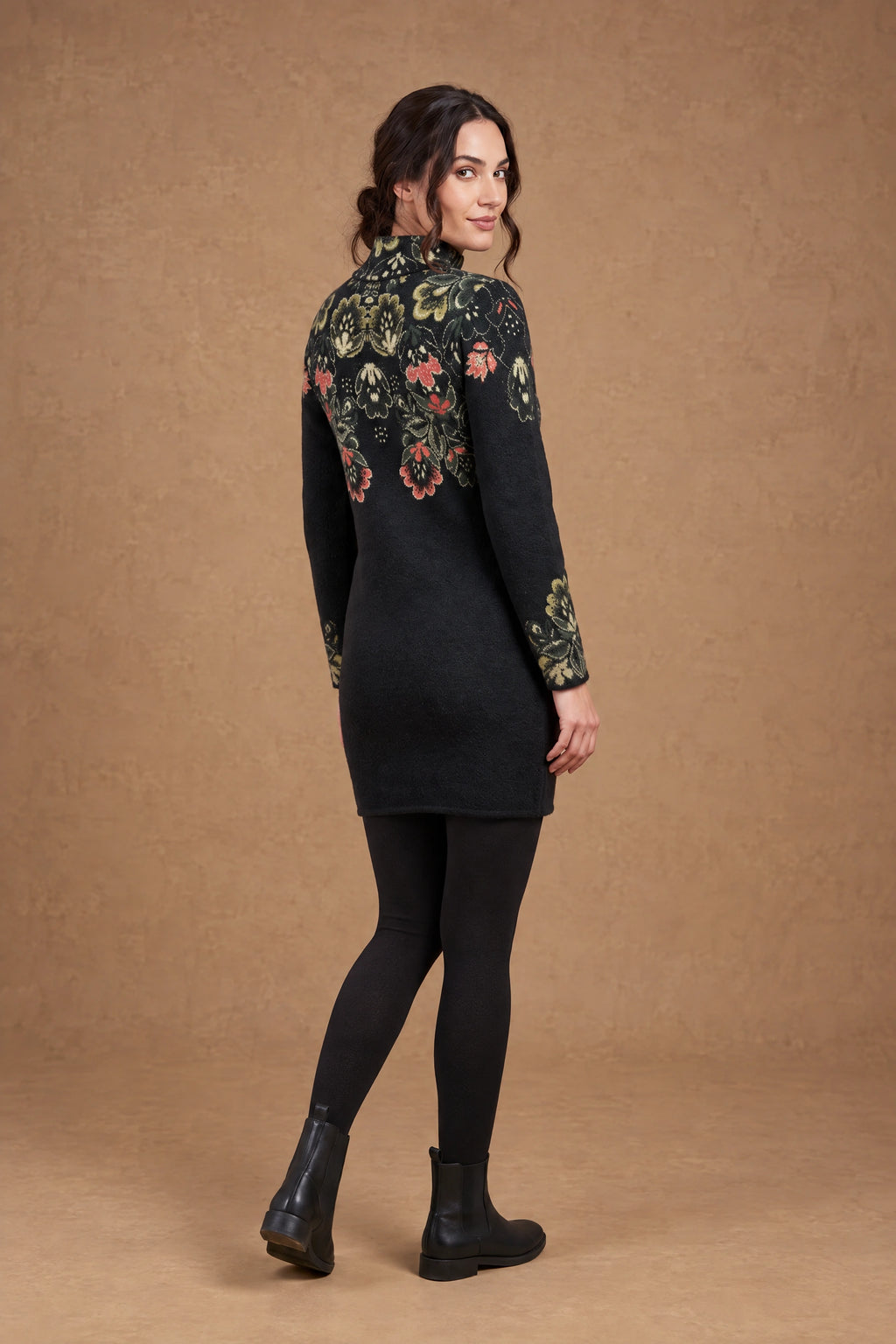 Lachi Women's Black Midnight Garden Floral Jacquard Knitted Tunic
