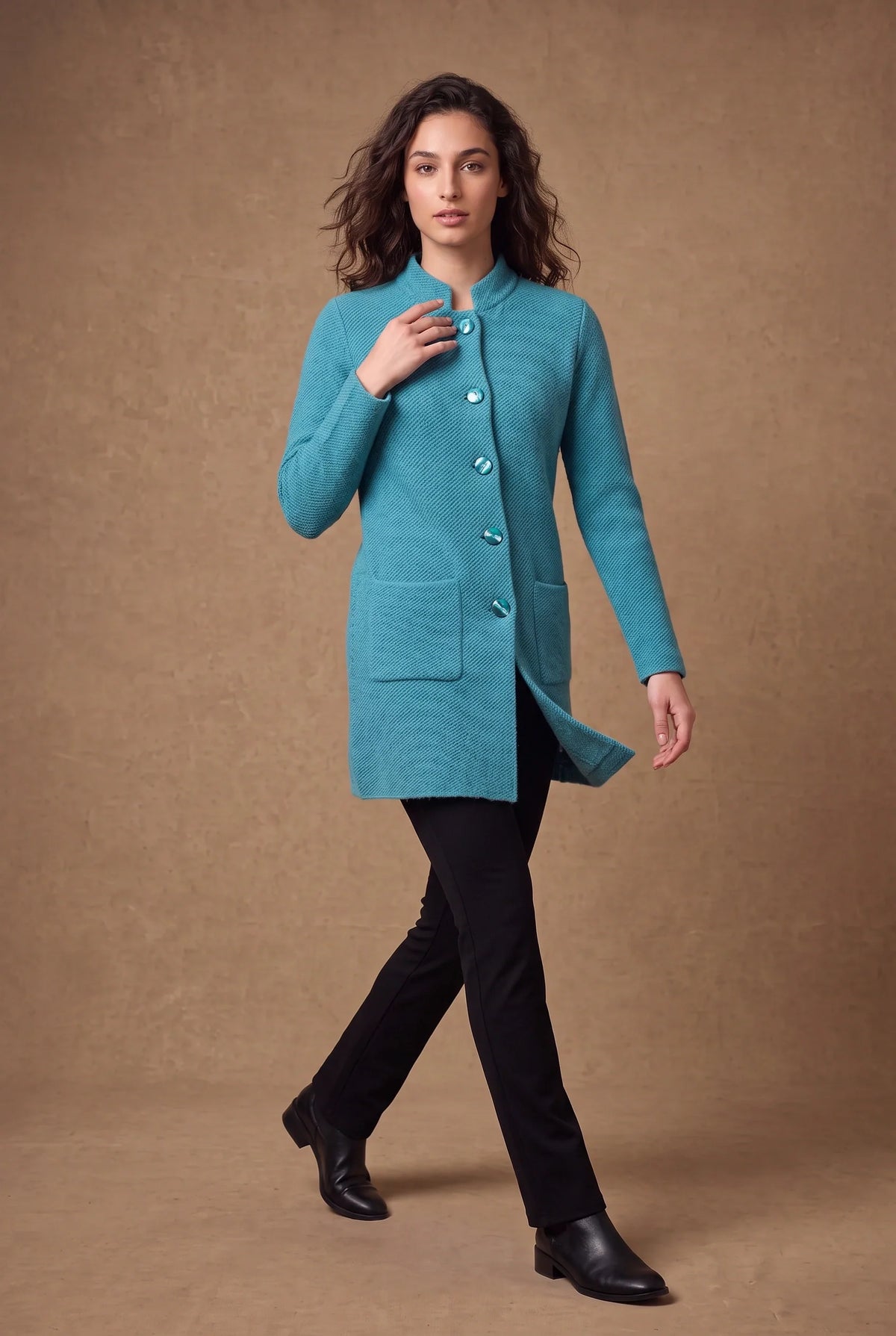 Lagoon Mandarin Collar Rib Knitted Cardigan 1