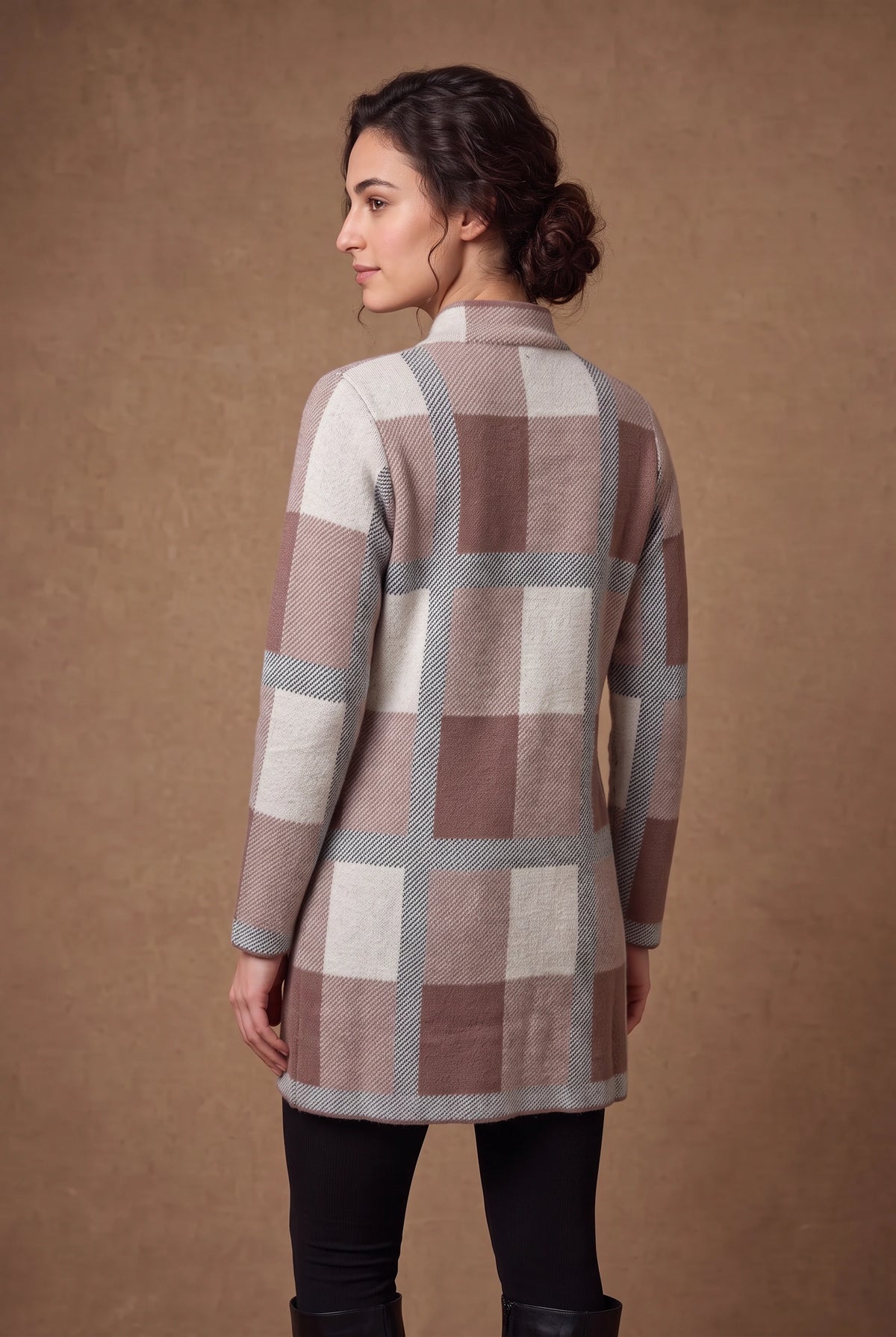 Lachi Women's Block Check Longline Knitted Cardigan