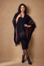 Lachi Women's Tribal Border Tasseled Poncho Cape