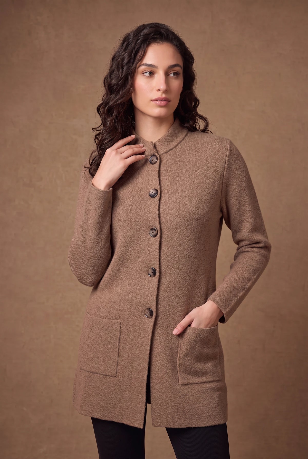 Lachi Women's Stand Collar Longline Knitted Cardigan