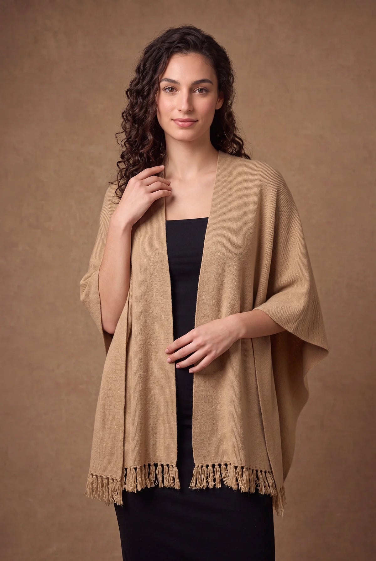 Camel Tasseled Poncho Cape 2