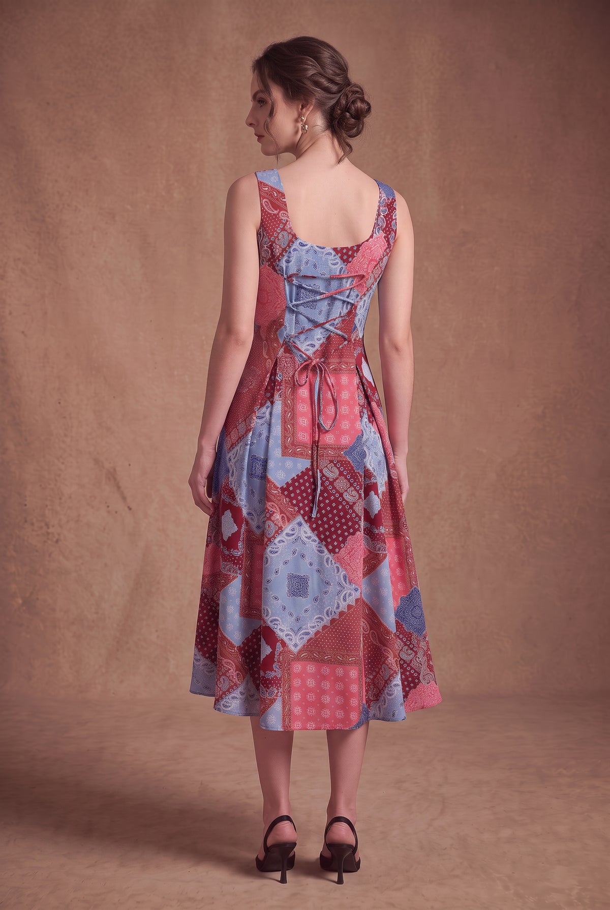 Lachi Women's Red Bandana Print Fit & Flare Midi Dress