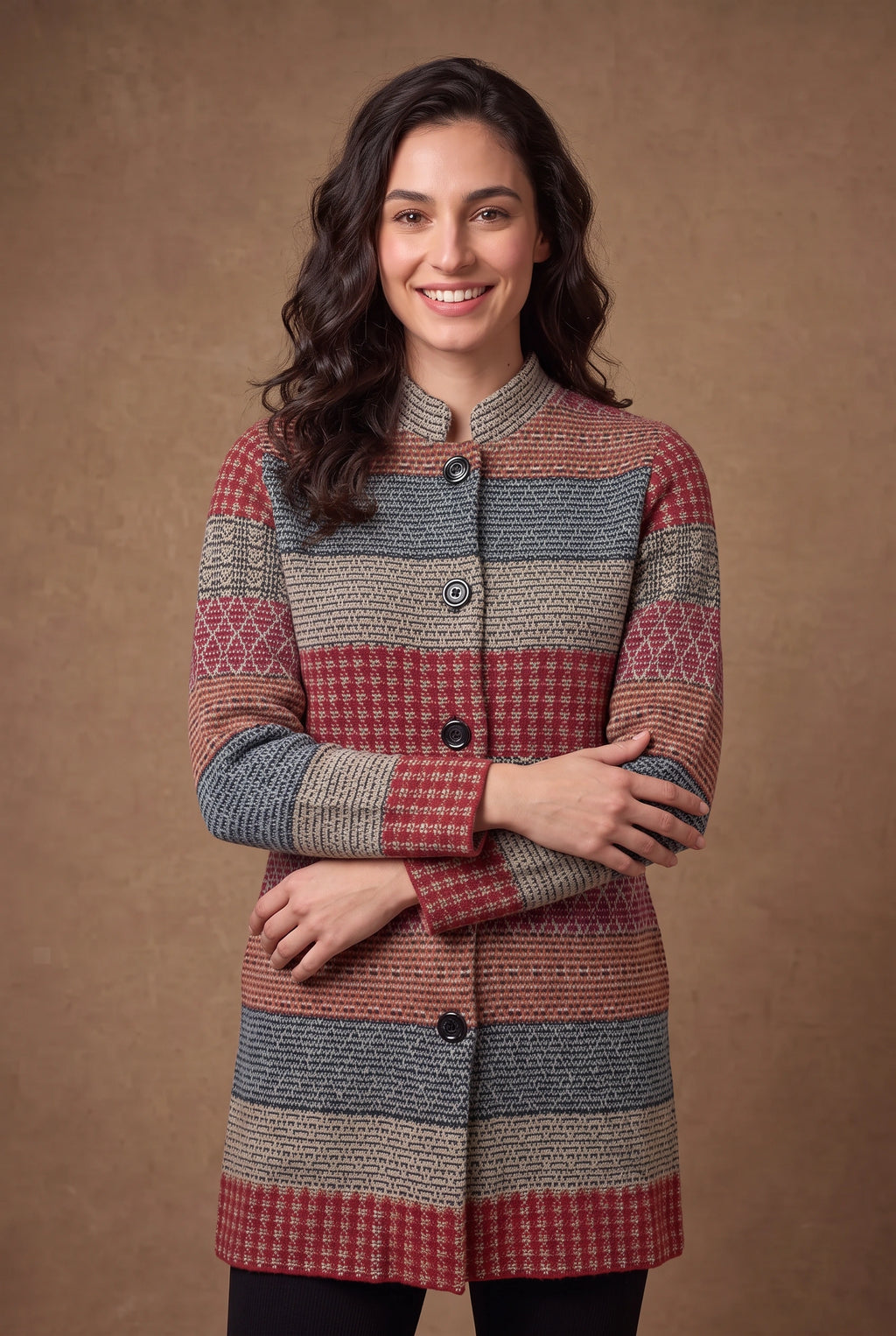 Lachi Women's Jacquard Striped Knitted Cardigan