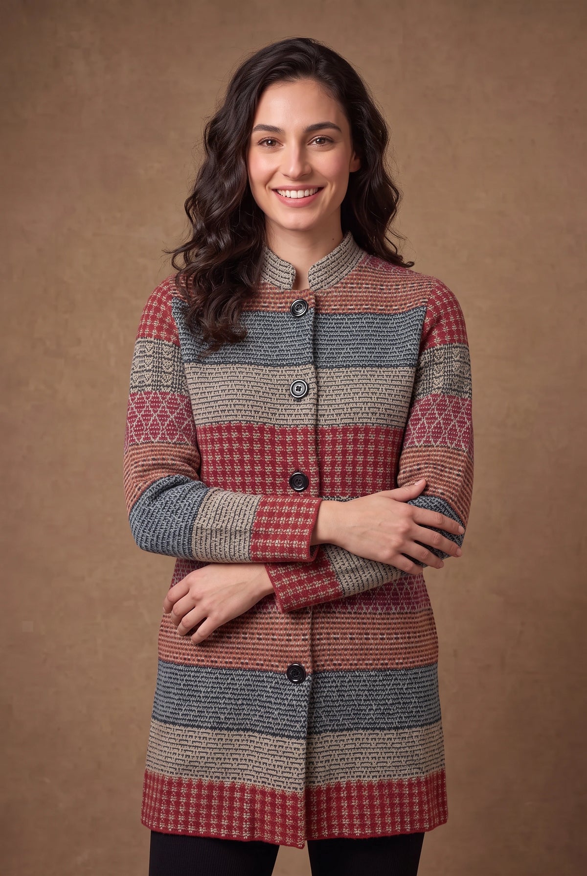 Lachi Women's Jacquard Striped Knitted Cardigan