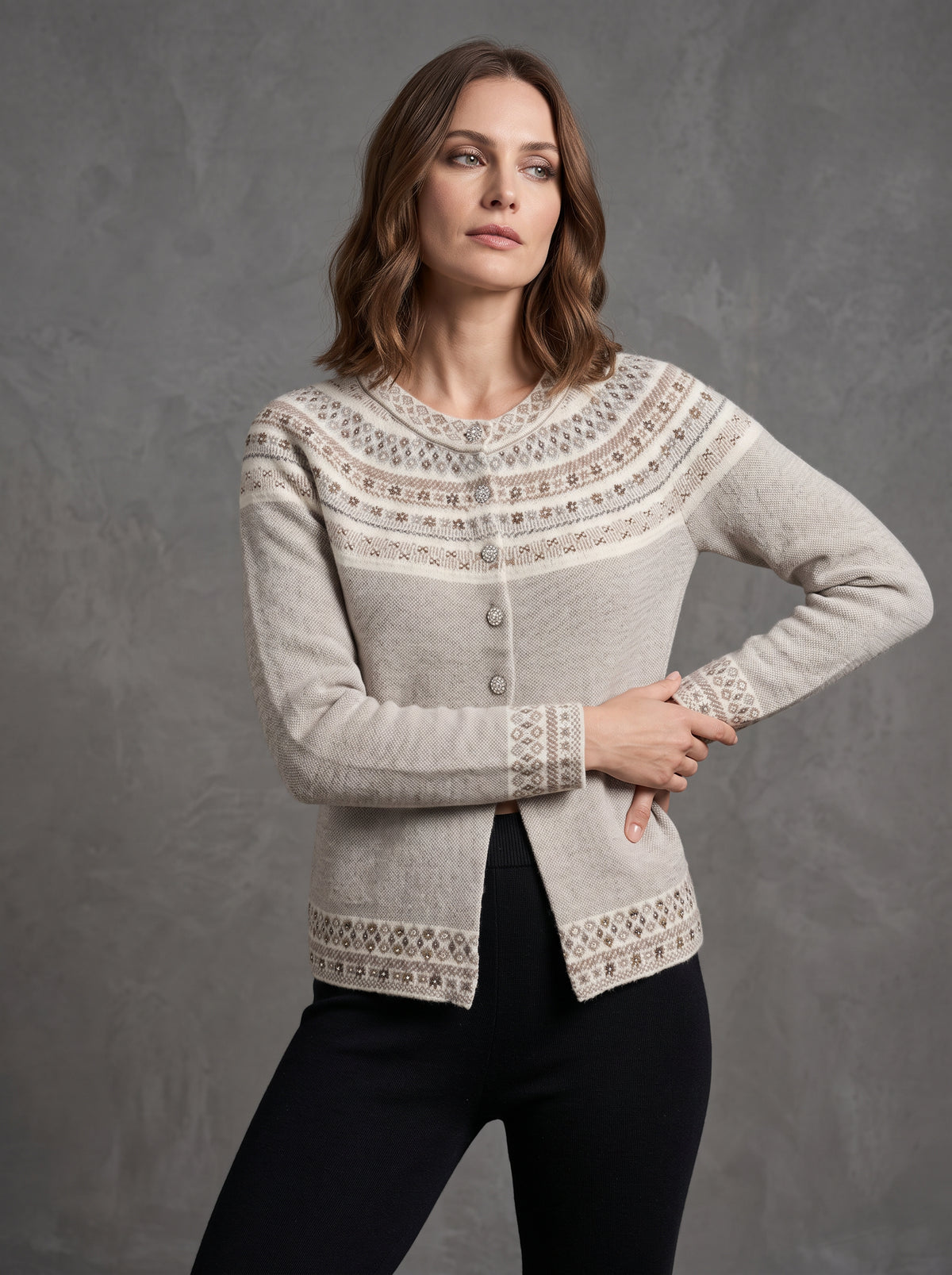 Oatmeal Alpine Yoke Cardigan