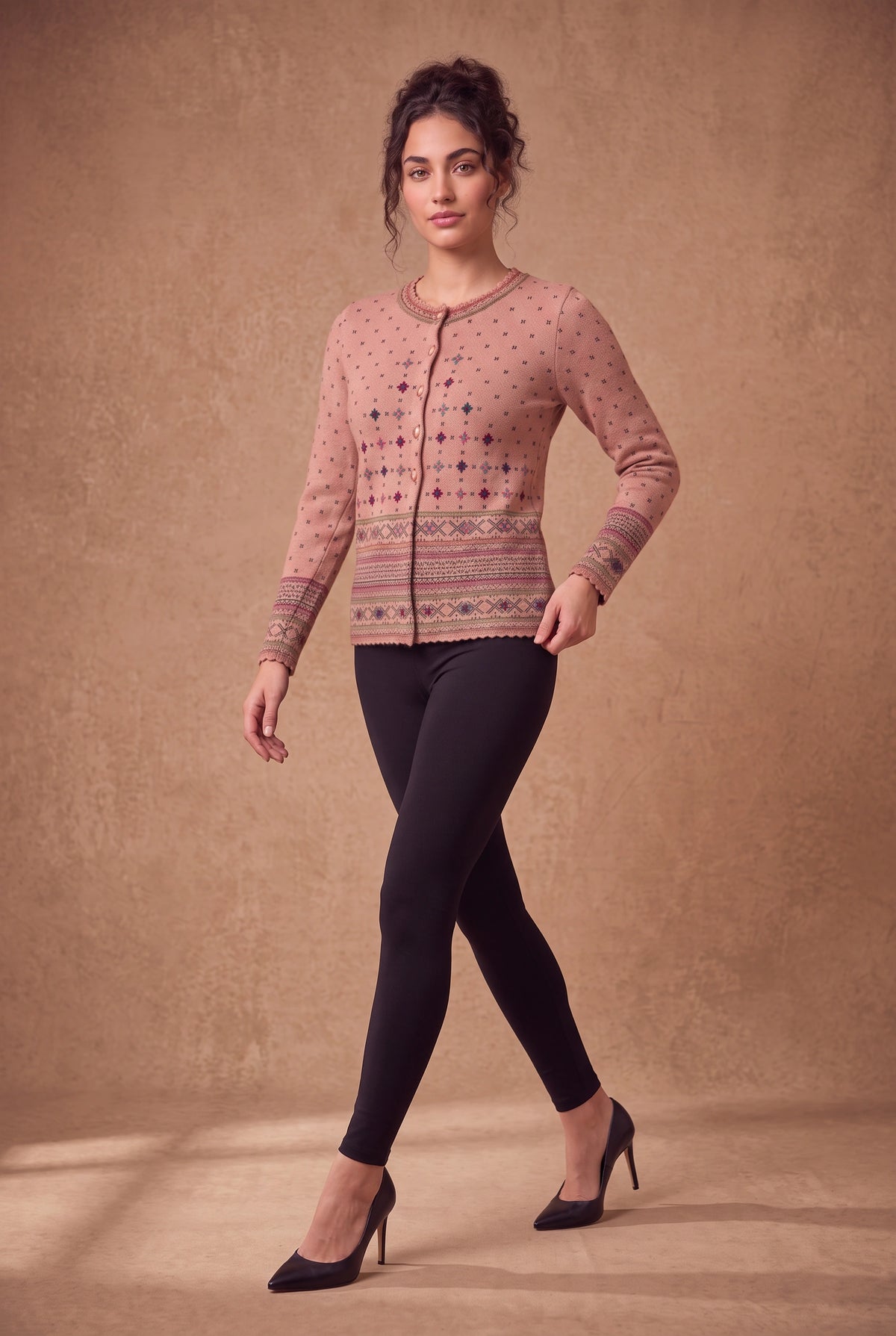 Lachi Women's Dusty Rose Cross Pattern Acrylic Knit Cardigan