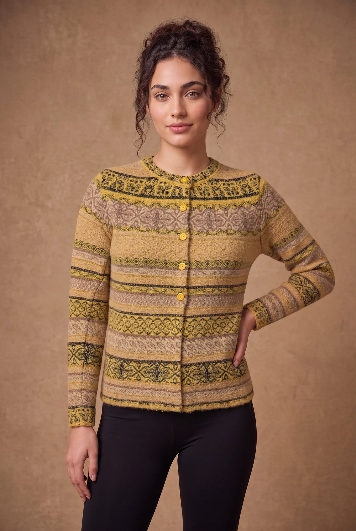 Mustard Brocade Knitted Cardigan 1