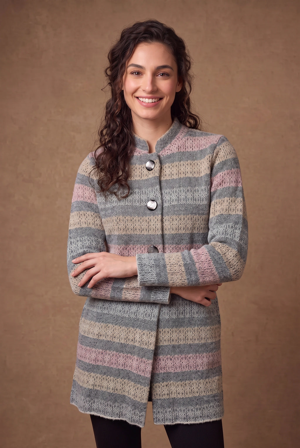 Lachi Women's Multicolour Striped Knitted Cardigan