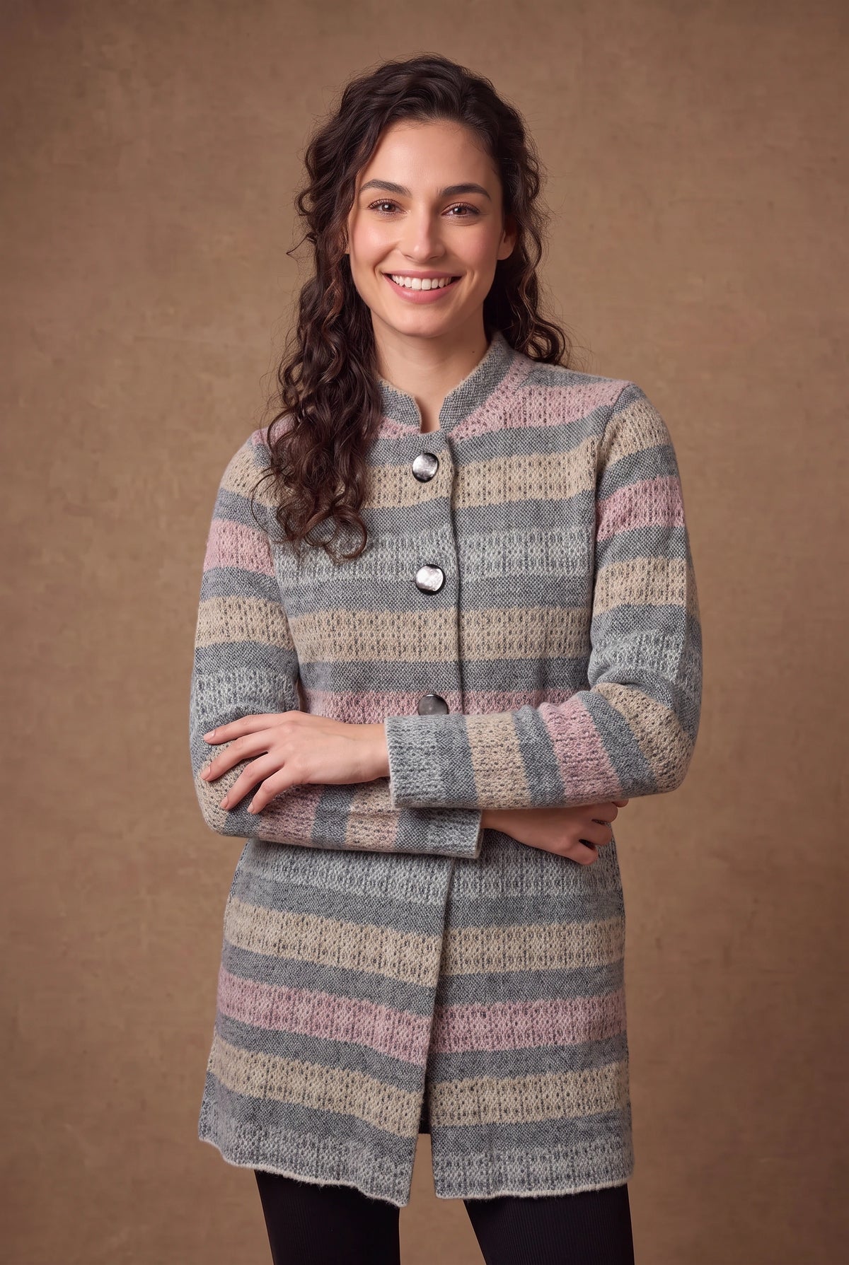Lachi Women's Multicolour Striped Knitted Cardigan