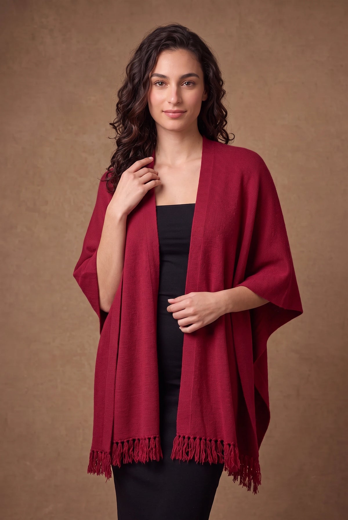 Lachi Women's Plain Knit Tasseled Poncho Cape