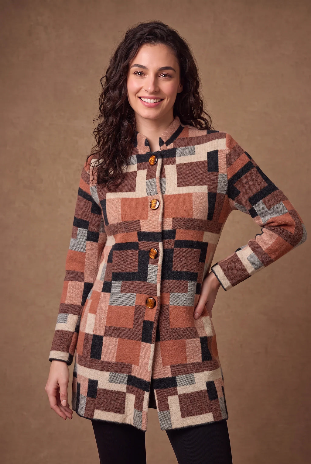 Terracotta Colour Block Longline Knitted Cardigan 2