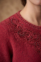 Lachi Women's Red Cord Scroll Beaded Knitted Cardigan