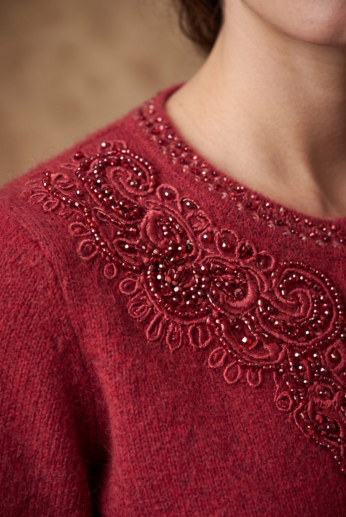 Lachi Women's Red Cord Scroll Beaded Knitted Cardigan