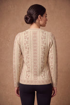 Lachi Women's Cream Pearl Vine Embroidered Knitted Cardigan