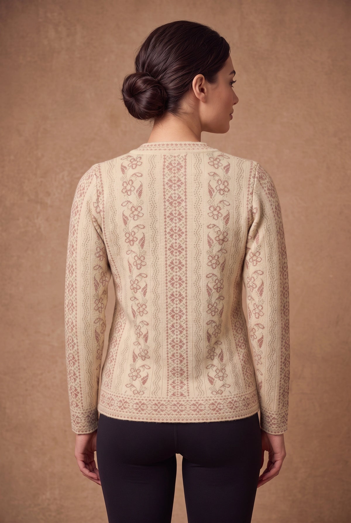 Lachi Women's Cream Pearl Vine Embroidered Knitted Cardigan