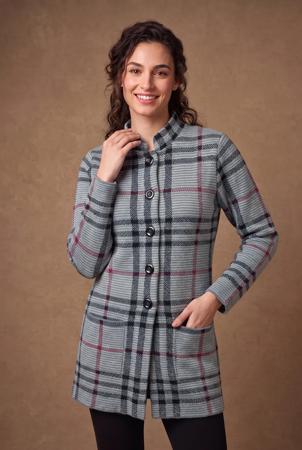 Grey Tartan Check Longline Knitted Cardigan 3