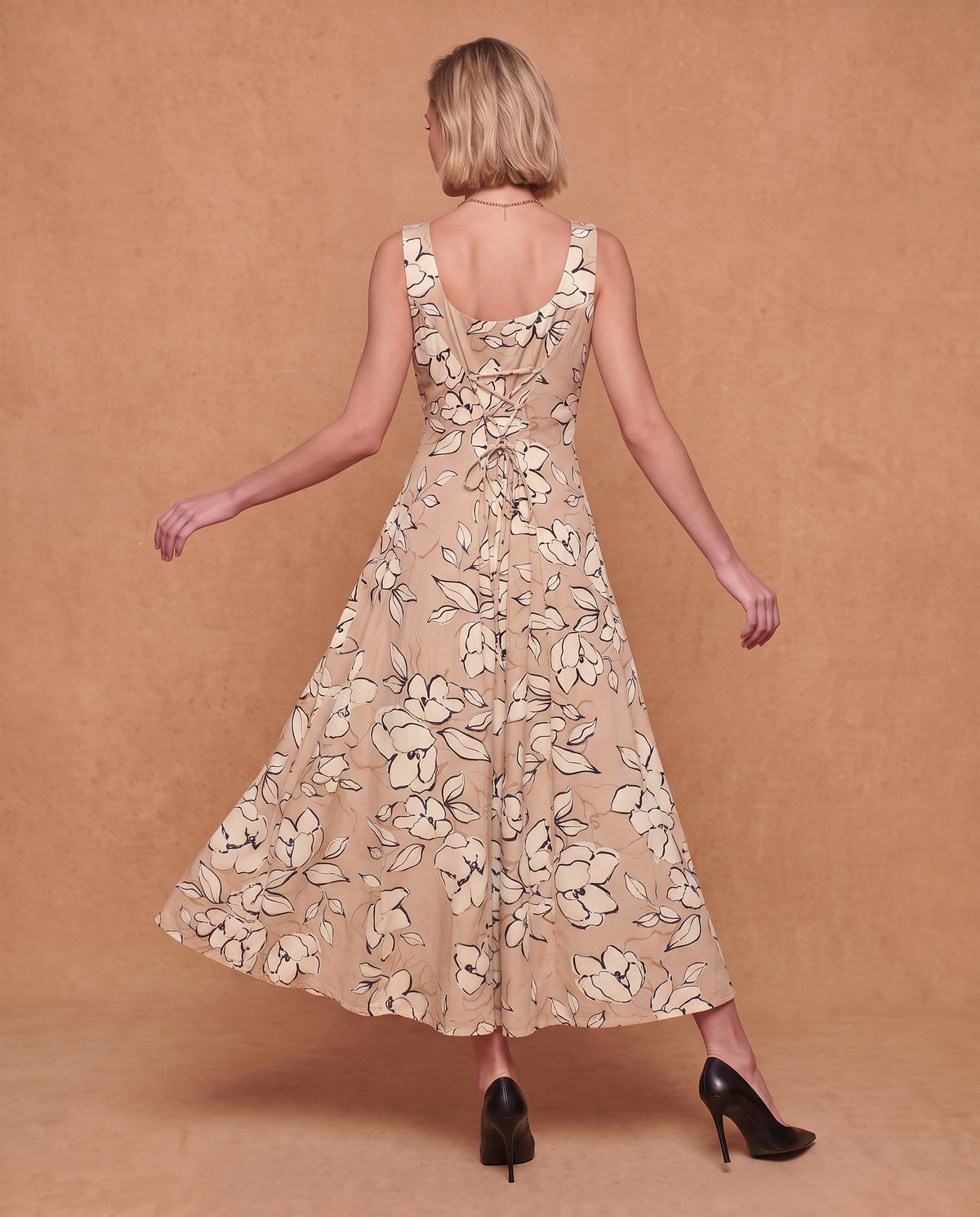 Camel Magnolia Line Midi Dress
