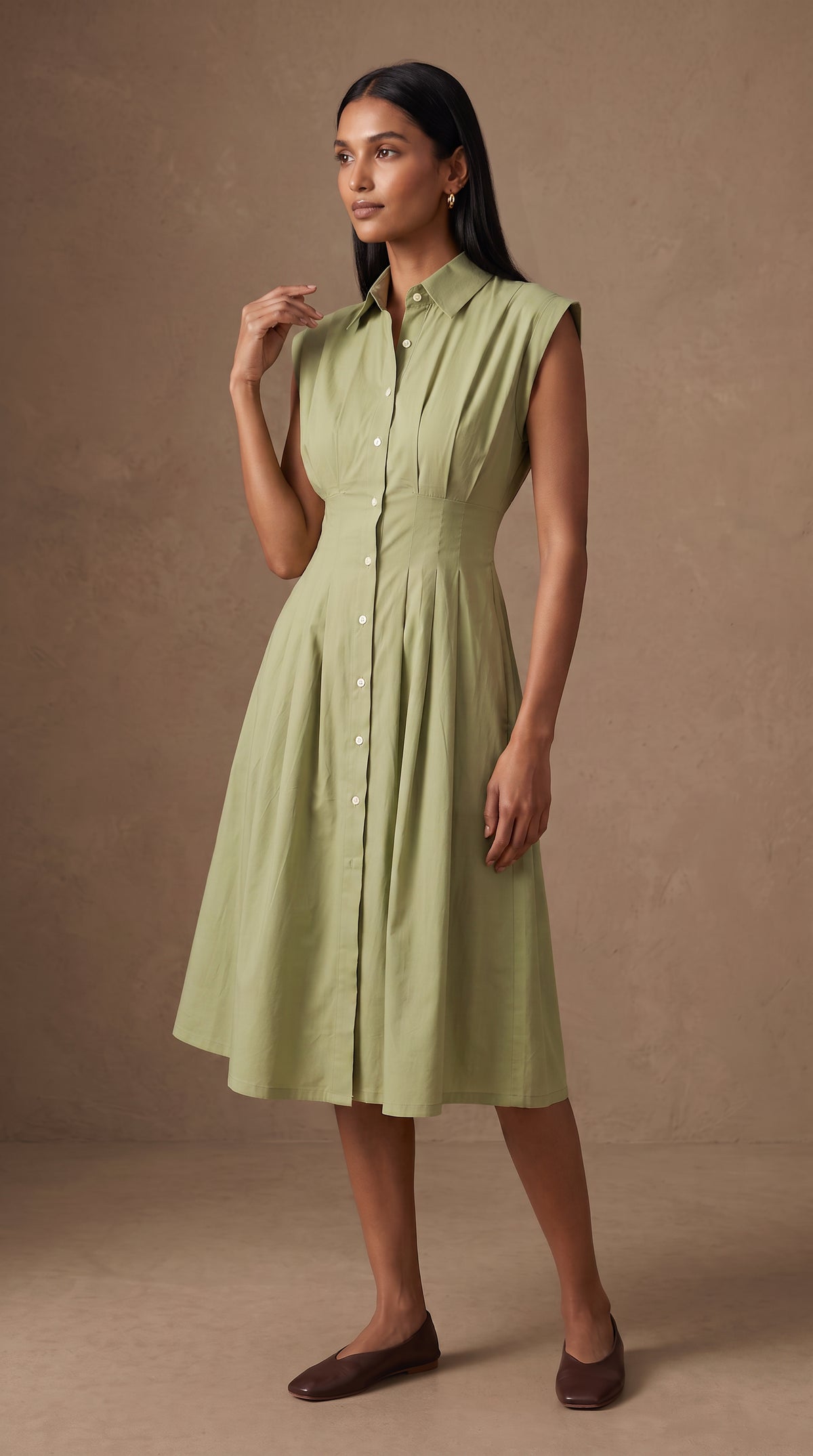 Lachi Women's Sage Green Cotton Poplin Midi Dress
