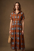Rust Geo Print Midi Shirt Dress