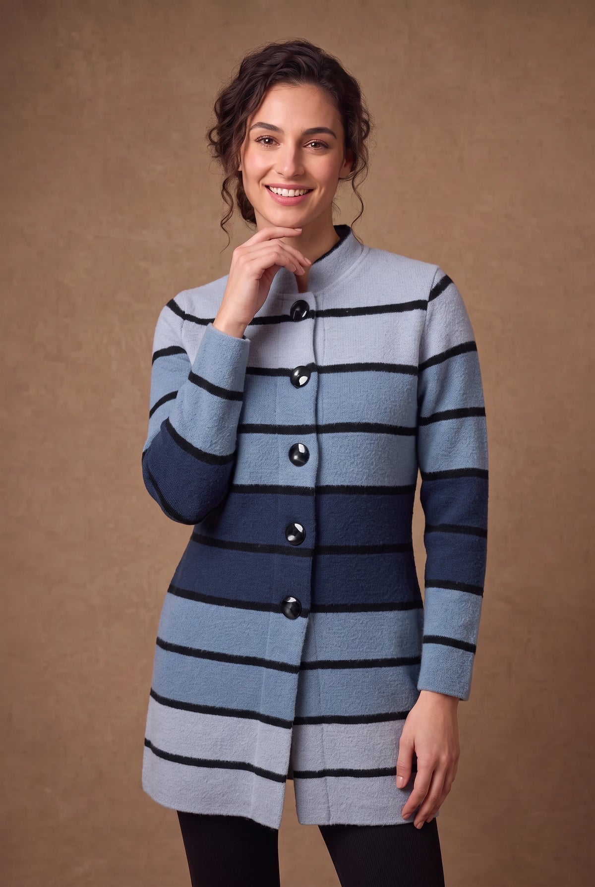 Lachi Women's Navy Striped Knitted Cardigan