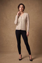 Lachi Women's Cream Rose Sage Stripe V-Neck Knitted Cardigan