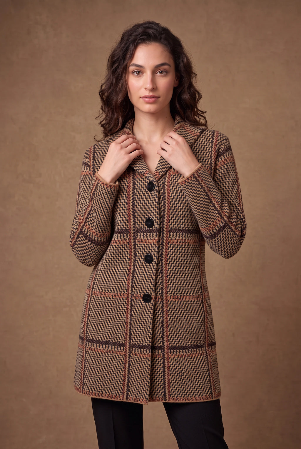 Lachi Women's Windowpane Tartan Check Knitted Cardigan