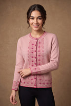 Dusty Pink Beaded Jacquard Panel Knitted Cardigan 3