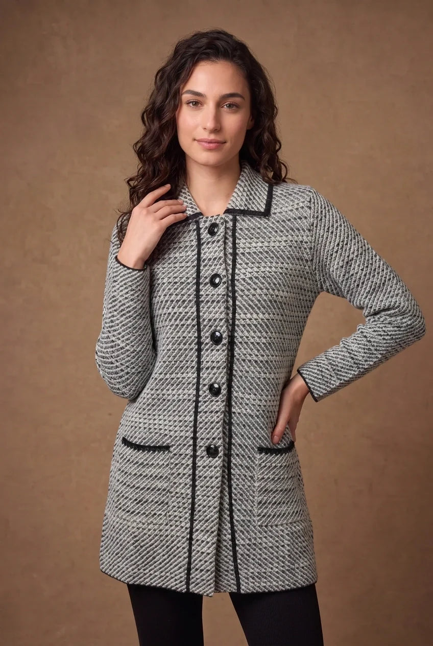 Light Grey Tweed Knitted Cardigan 1
