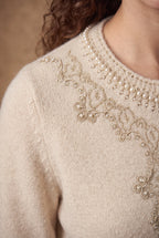 Lachi Women's Ivory Pearl Lace Panel Knitted Cardigan