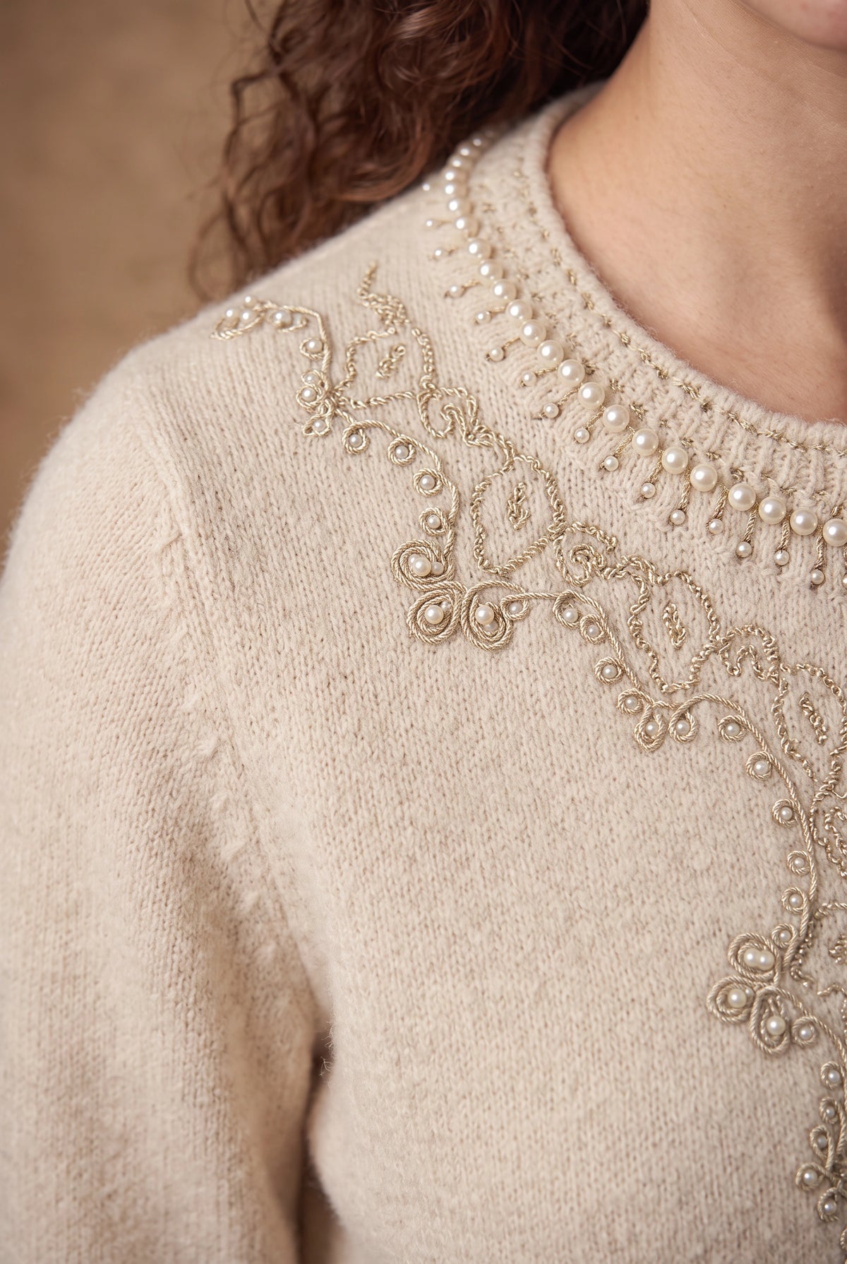 Lachi Women's Ivory Pearl Lace Panel Knitted Cardigan