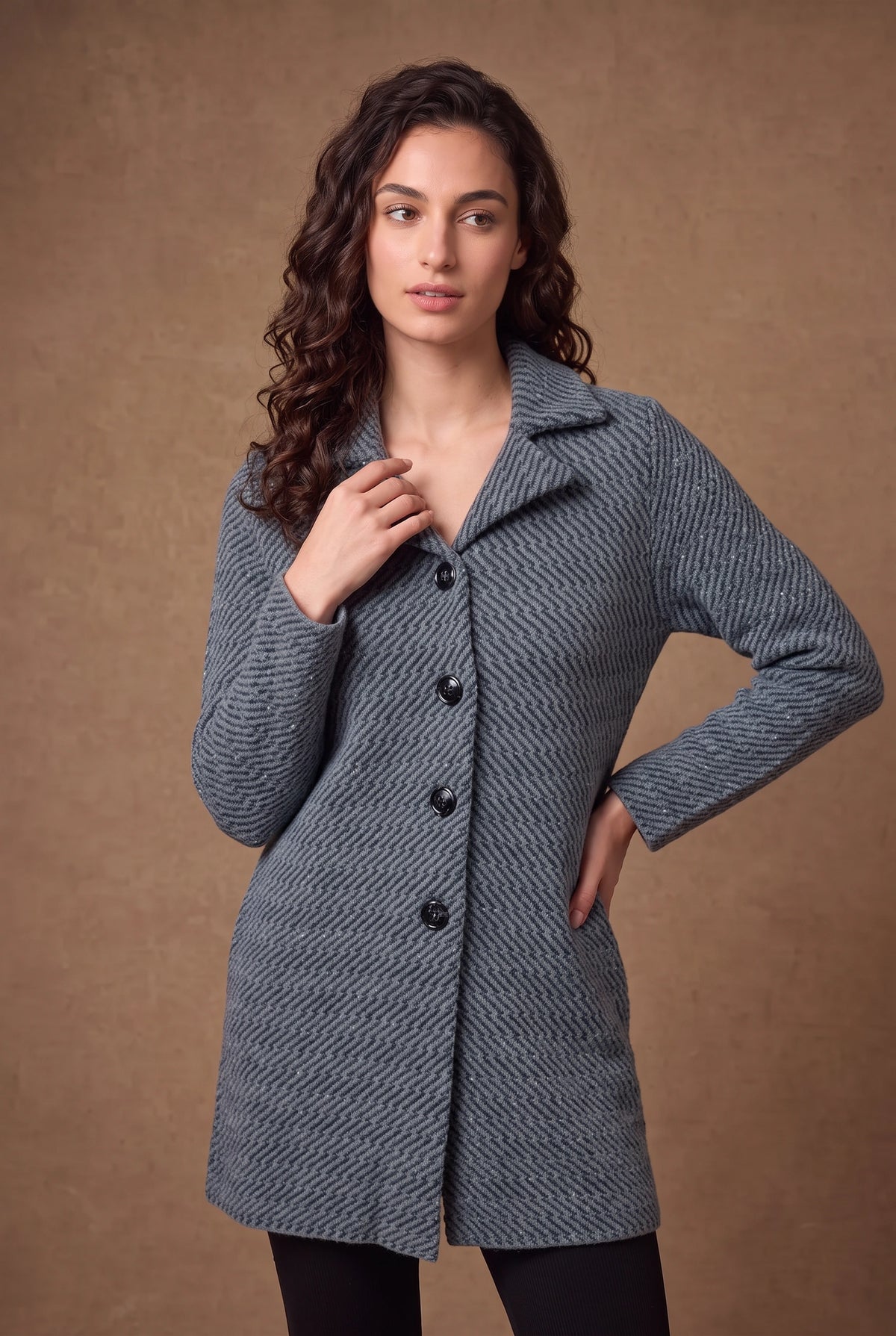 Lachi Women's Slate Ribbed Nylon Acrylic Coatigan