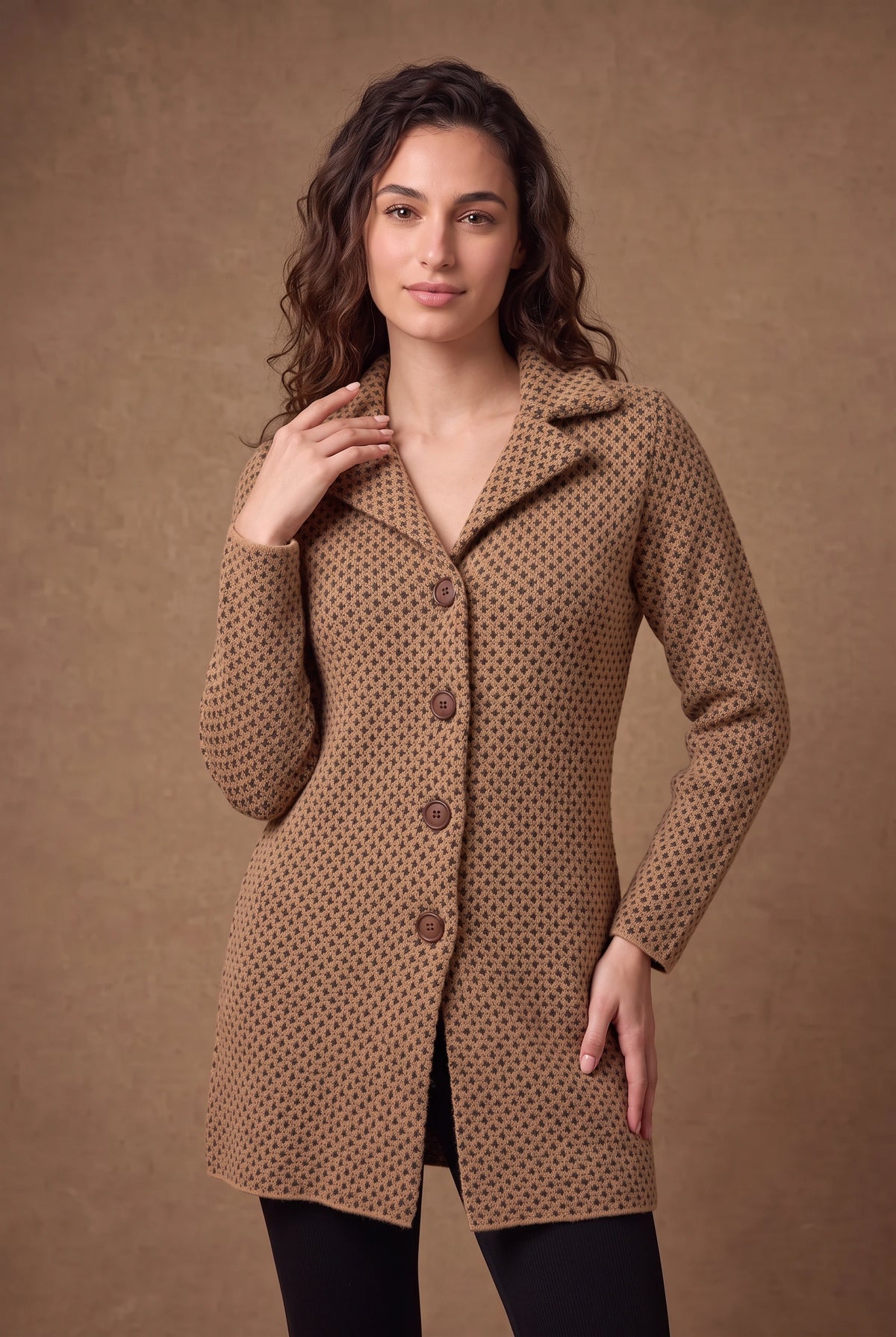 Lachi Women's Camel Birdseye Knitted Cardigan