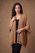 Lachi Women's Camel Ribbed Knit Tasseled Poncho Cape
