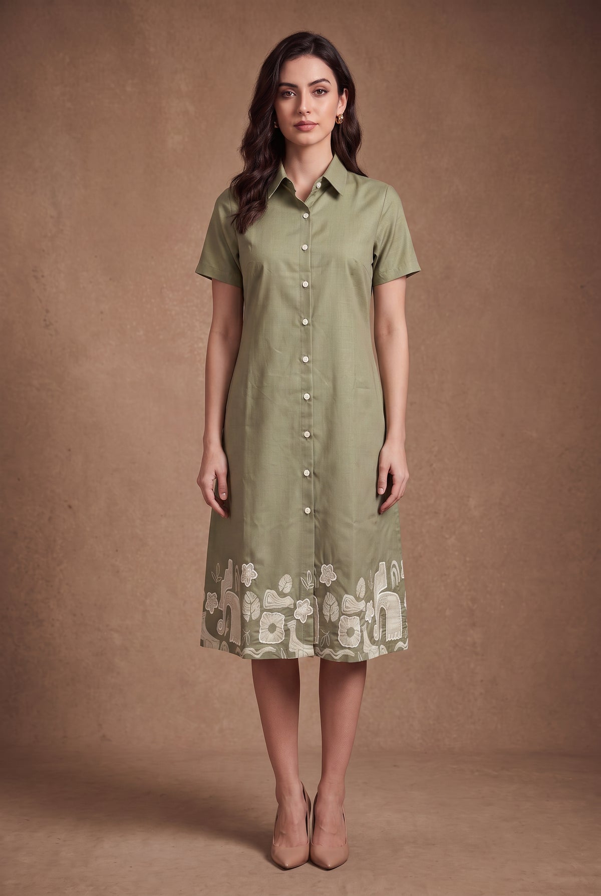 Sage Green Hem Shirt Dress