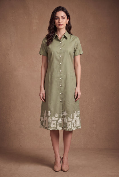 Sage Green Hem Shirt Dress