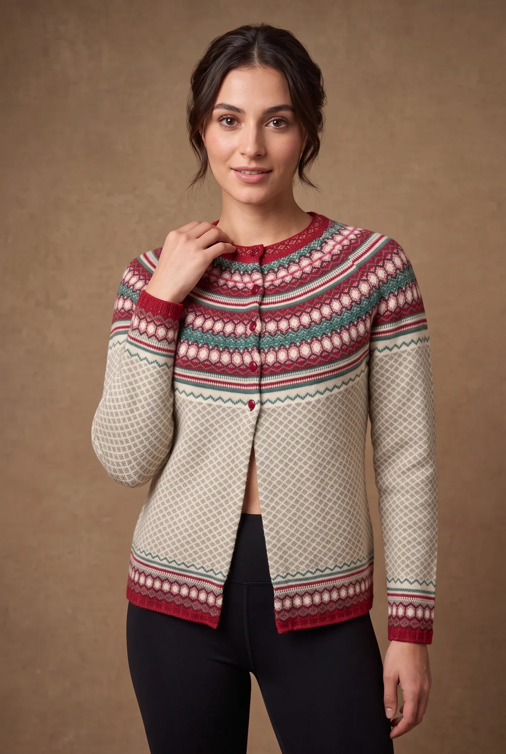 Ivory Fair Isle Yoke Knitted Cardigan 2