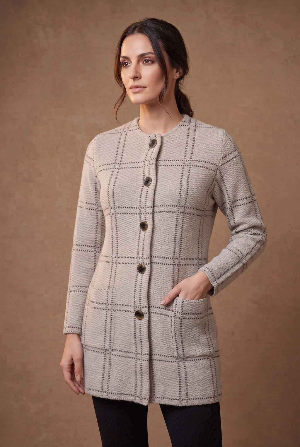 Lachi Women's Windowpane Check Knitted Cardigan